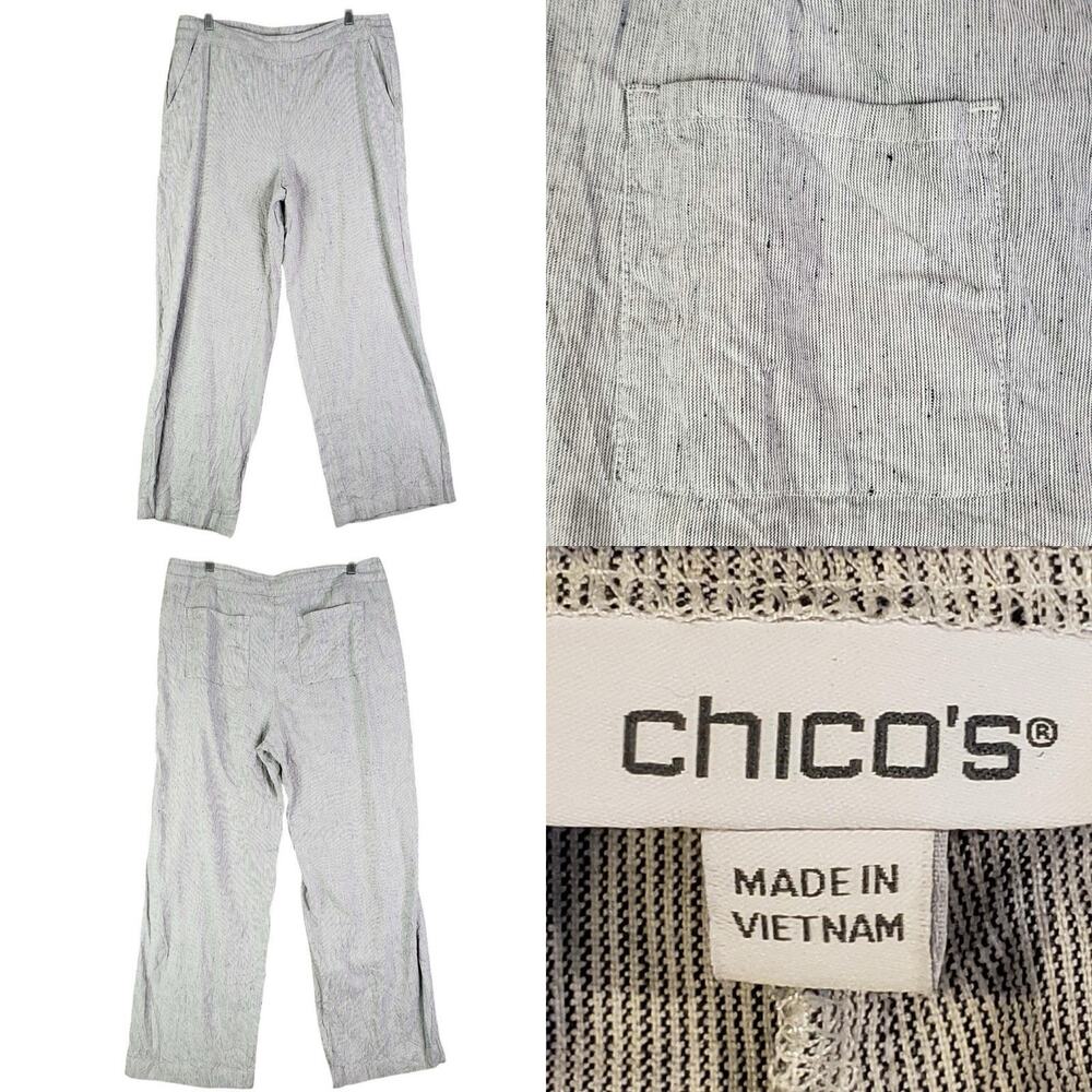 Chicos Pants Women's Size 2.5 US XL/XXL Blue White Stripe Nautical Flat Front
